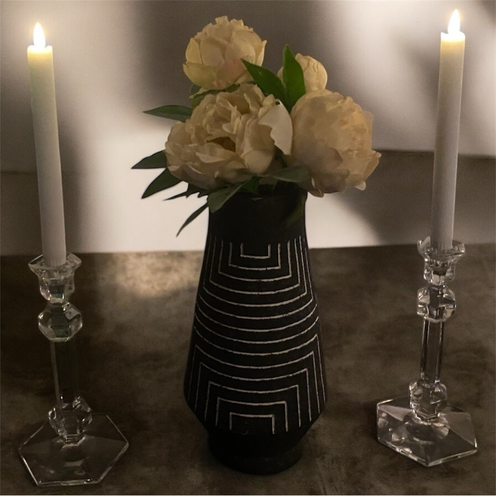 Black Geometric Ceramic Vase Modern Minimalist Home Decor